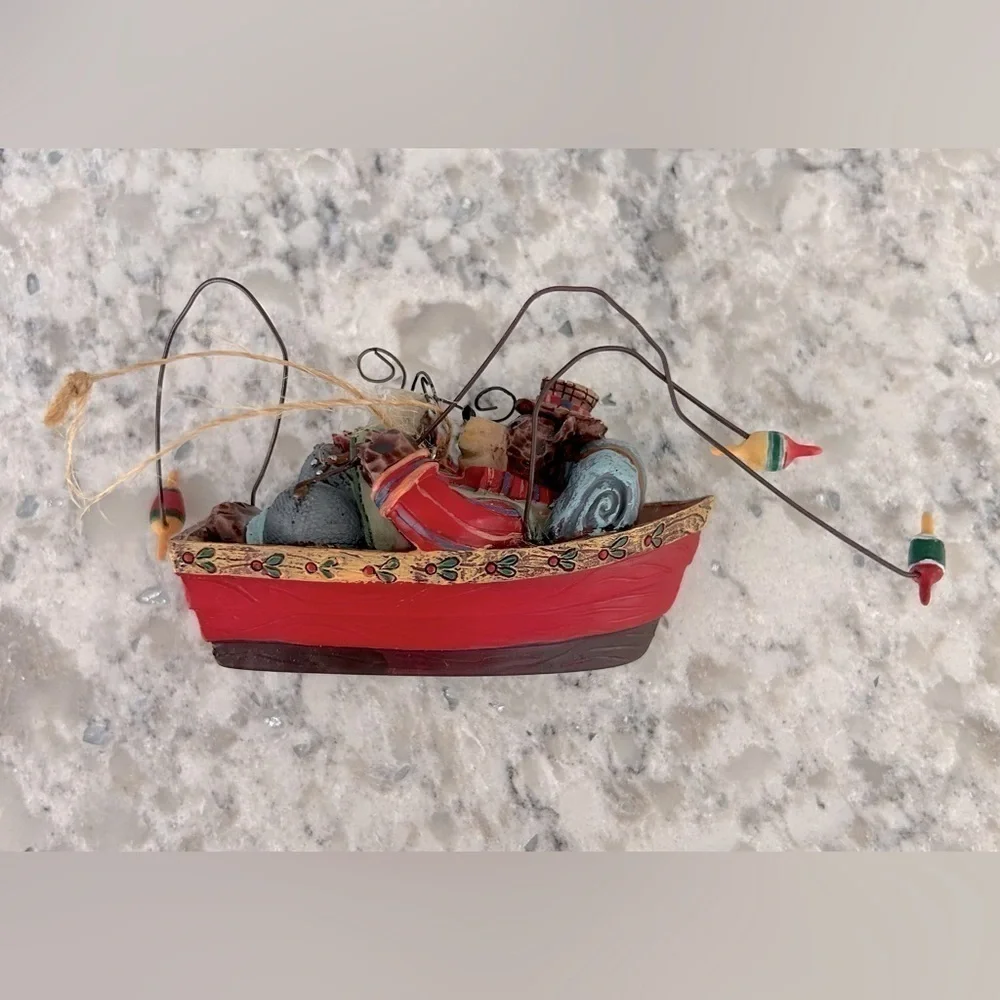 Fishing Grizzly Bear in Row Boat Christmas Ornament